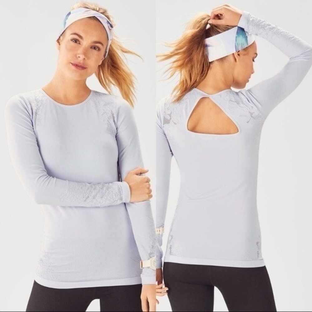 Fabletics Elise Seamless Long Sleeve Top Lilac Gray M